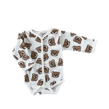 Боди с длинным рукавом на кнопках 56-62 см принт: мишки шоколадные Teddy Т-131