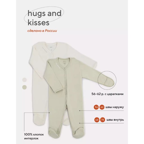 Комбинезон на кнопках Rant Hugs and Kisses 62 см 2 шт light green 1672-62