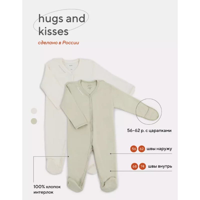 Комбинезон на кнопках Rant Hugs and Kisses 62 см 2 шт light green 1672-62