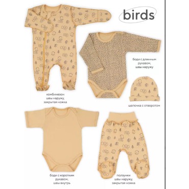 Комплект для малыша 5 предметов Rant MowBaby Birds yellow 62 см 5-82 Комплект для малыша 5 предметов Rant MowBaby Birds yellow 62 см 5-82