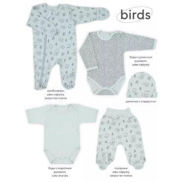 Комплект для малыша 5 предметов Rant MowBaby Birds blue 62 см 5-82