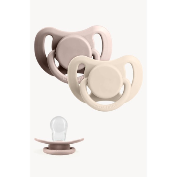 Набор силиконовых пустышек 0-6 месяцев 2 шт в контейнере Almond milk / Mushroom