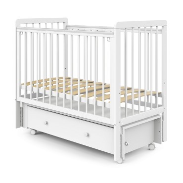 Кровать детская Pituso Tiny с ящиком + маятник + быстросъемная автостенка цвет: белая аляска