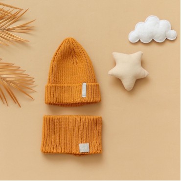 Комплект шапочка + снуд вязаные 40-46 см цвет: горчица В071