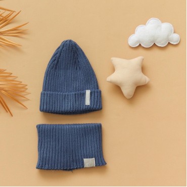 Комплект шапочка + снуд вязаные 40-46 см цвет: синий В071