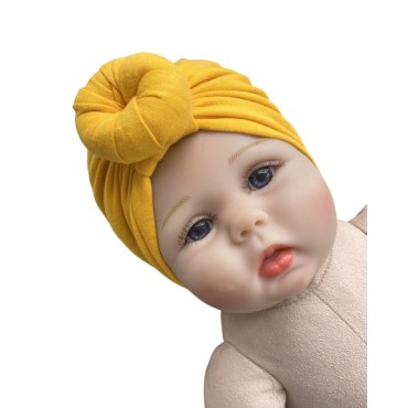 Шапка-тюрбан с бубликом для девочки 34-38 см цвет: горчица Т-024