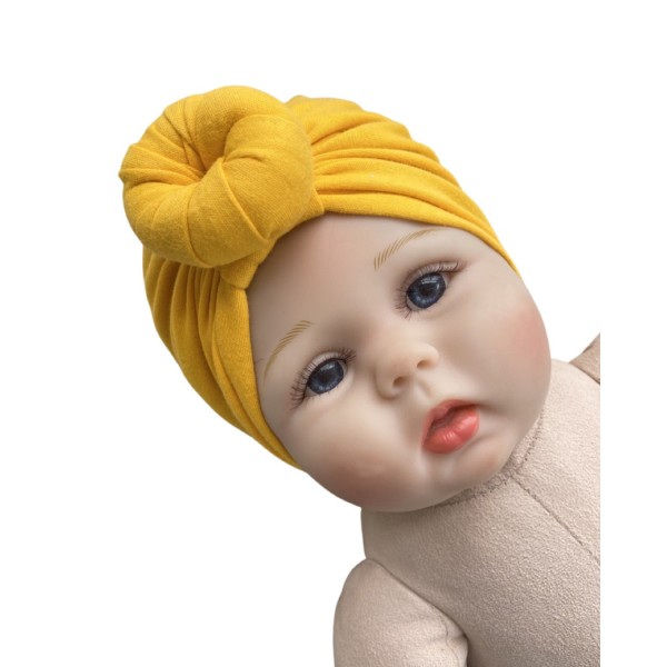 Шапка-тюрбан с бубликом для девочки 34-38 см цвет: горчица Т-024