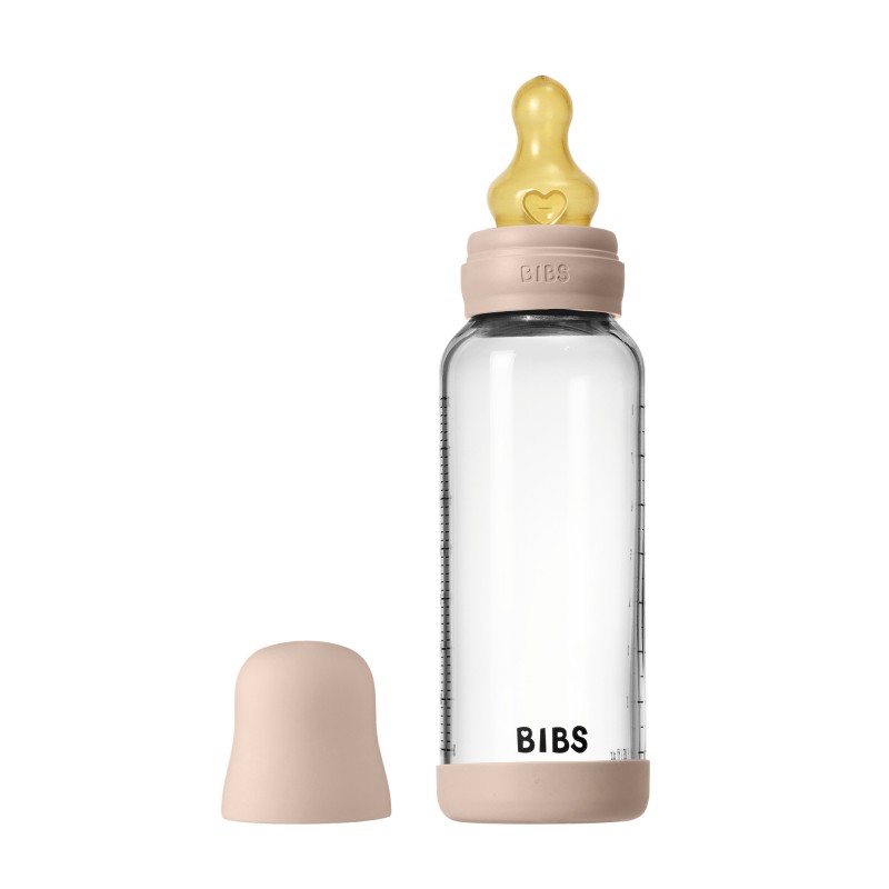 Стеклянная бутылочка Bibs 240 мл с латексной соской цвет: blush