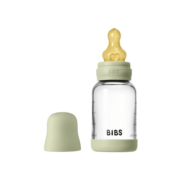 Стеклянная бутылочка Bibs 120 мл с латексной соской цвет: sage