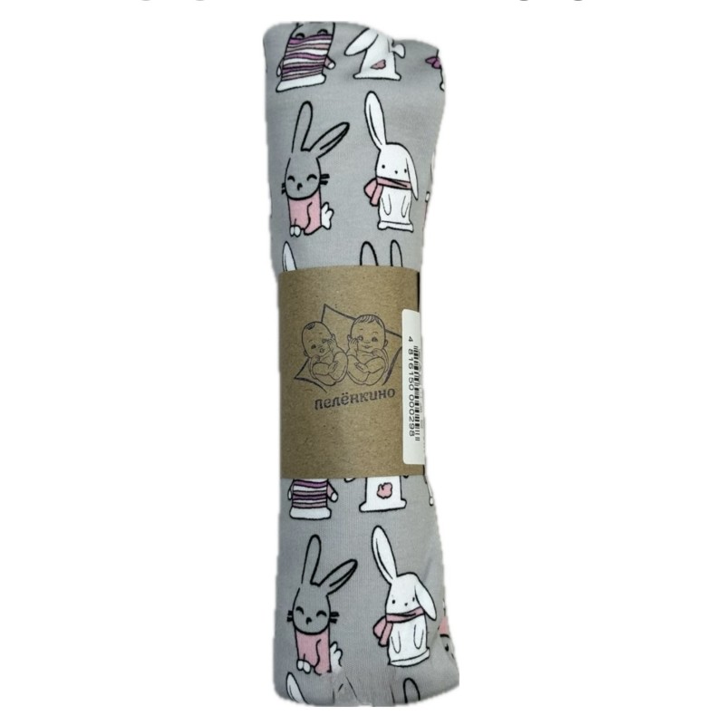 Детская трикотажная пеленка кулирка 90 х 100 см цвет: зайчики на сером ТЕ 0125