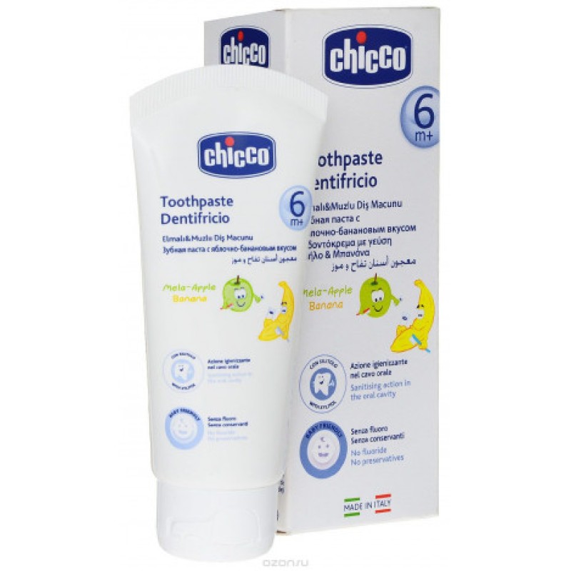 Зубная паста 6-24 мес. Chicco со вкусом яблоко-банан 50 мл с ксилитом