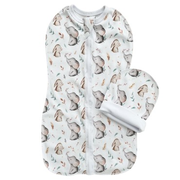 Пеленка-кокон на молнии с шапочкой 68-74 см принт: слоники и зайки Т-007 Пеленка-кокон на молнии с шапочкой 68-74 см принт: слоники и зайки Т-007