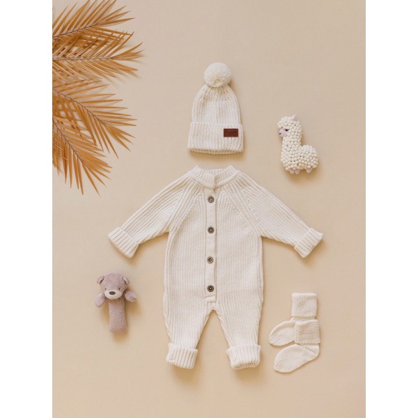 Детский вязаный набор: комбинезон +шапочка+носочки 56-68 см цвет: капучино В059