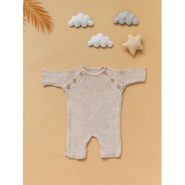 Вязаный хлопковый комбинезон " Line" 56-62 см цвет: бело-бежевый В078