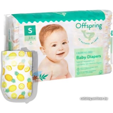 Эко-подгузники Offspring S 3-6 кг 48 шт цвет: ананасы