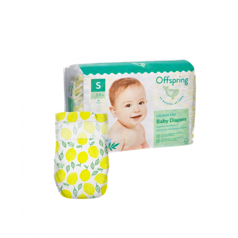 Эко-подгузники Offspring S 3-6 кг 48 шт цвет: лимоны