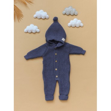 Вязаный детский комбинезон с капюшоном 56-68 см цвет: синий В064