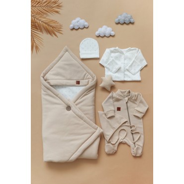 Комплект на выписку из роддома 5 предметов " Softy" цвет: бежевый 0403