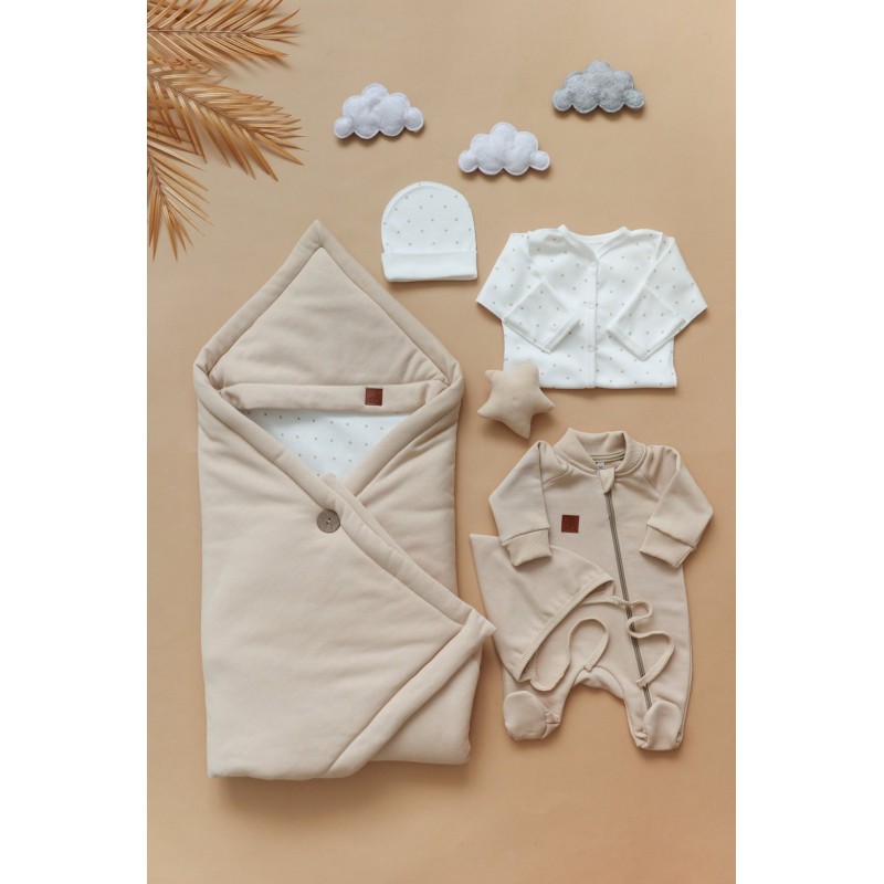 Комплект на выписку из роддома 5 предметов " Softy" цвет: бежевый 0403