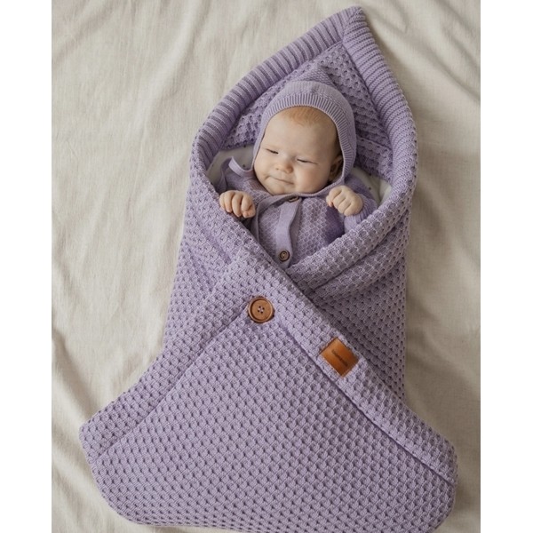 Вязаный теплый конверт - плед для малыша Демисезон " UNIVERSAL" 85*85 цвет: лиловый W013N-043