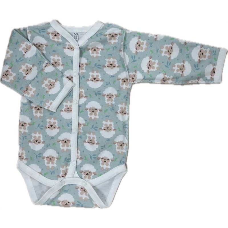 Боди с длинным рукавом на кнопках Newborn 50 см принт: барашки на ментол Т-131 Боди с длинным рукавом на кнопках Newborn 50 см принт: барашки на ментол Т-131
