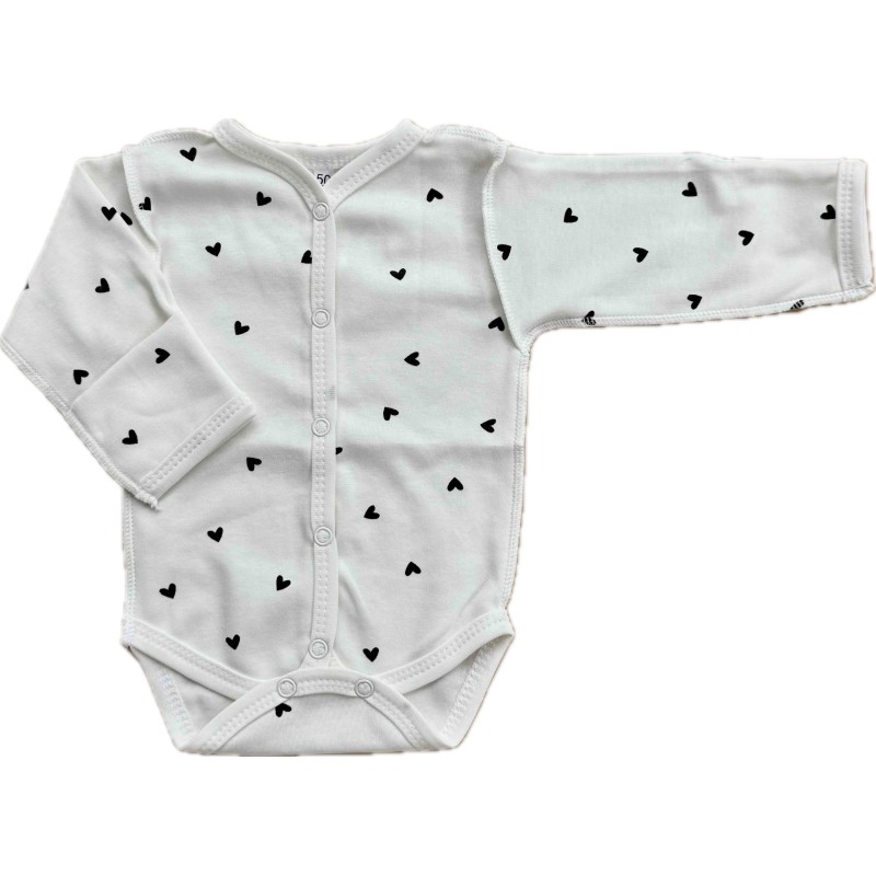 Боди с длинным рукавом на кнопках Newborn 50 см принт: сердечки монохром Т-131 Боди с длинным рукавом на кнопках Newborn 50 см принт: сердечки монохром Т-131