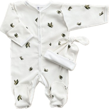 Комплект: Слип на кнопках + шапочка-узелок со швами наружу 56-62 см " Оливки" Т-097