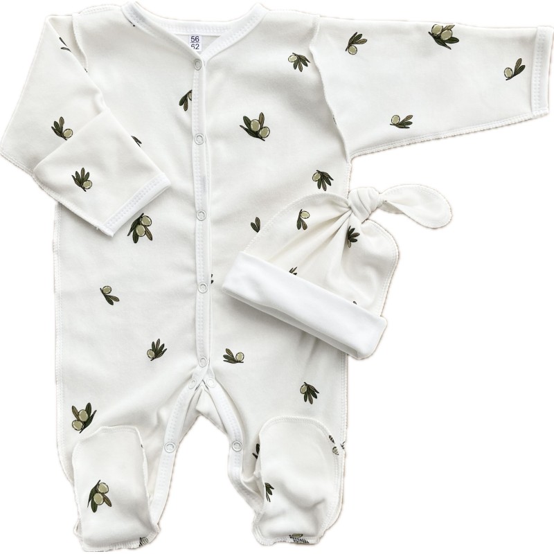 Комплект: Слип на кнопках + шапочка-узелок со швами наружу 56-62 см " Оливки" Т-097