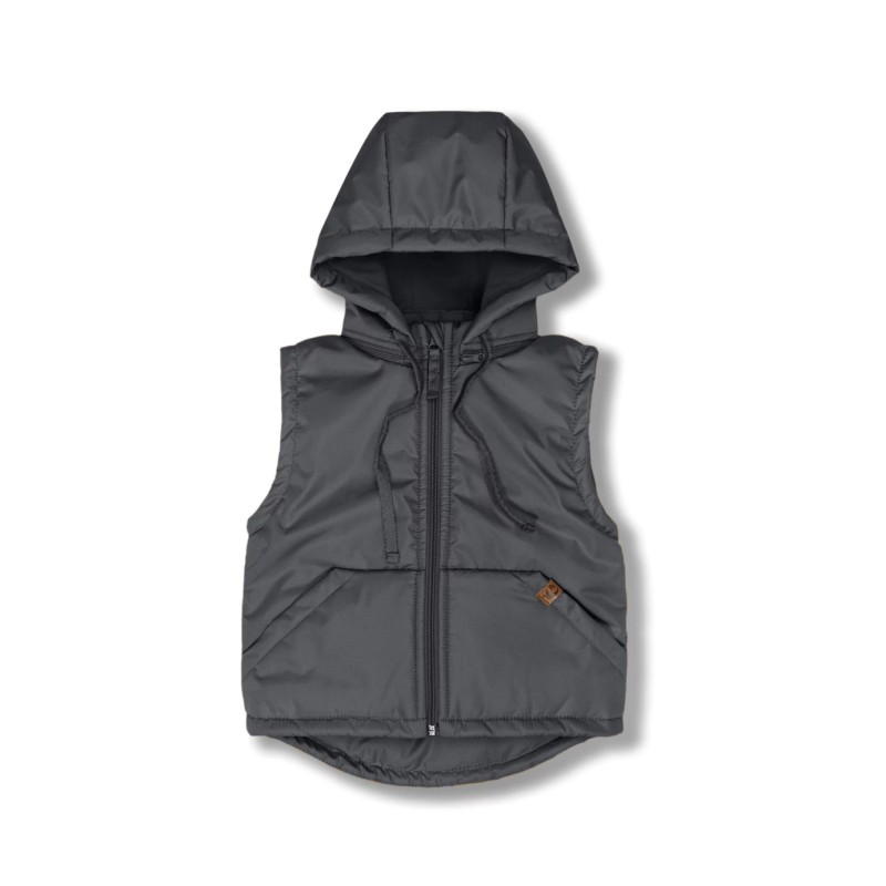 Теплая жилетка со съемным капюшоном 80-92 см цвет: графит 110-53