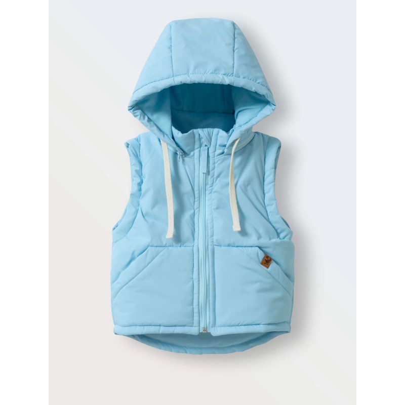 Теплая жилетка со съемным капюшоном 80-92 см цвет: небесно-голубой 110-210