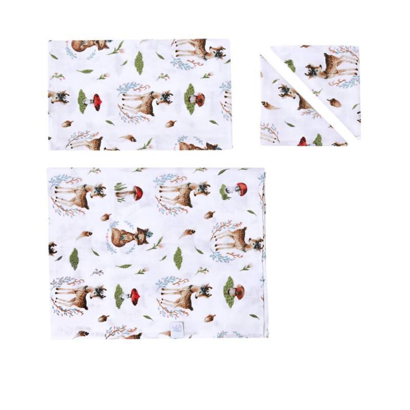 Комплект муслиновых пеленок 2 шт + 2 платочка " Лисичка и Олененок " 2006-139