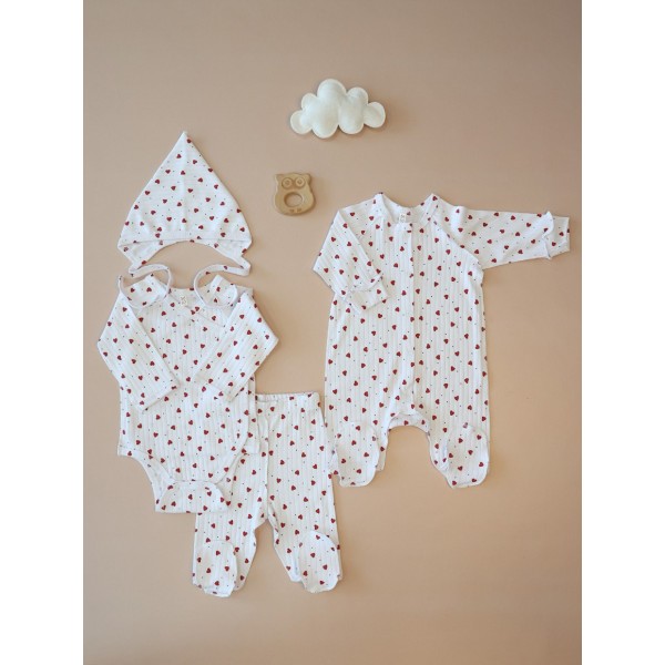 Комплект для малыша 4 предмета 50-56 см цвет: сердечки Т-231