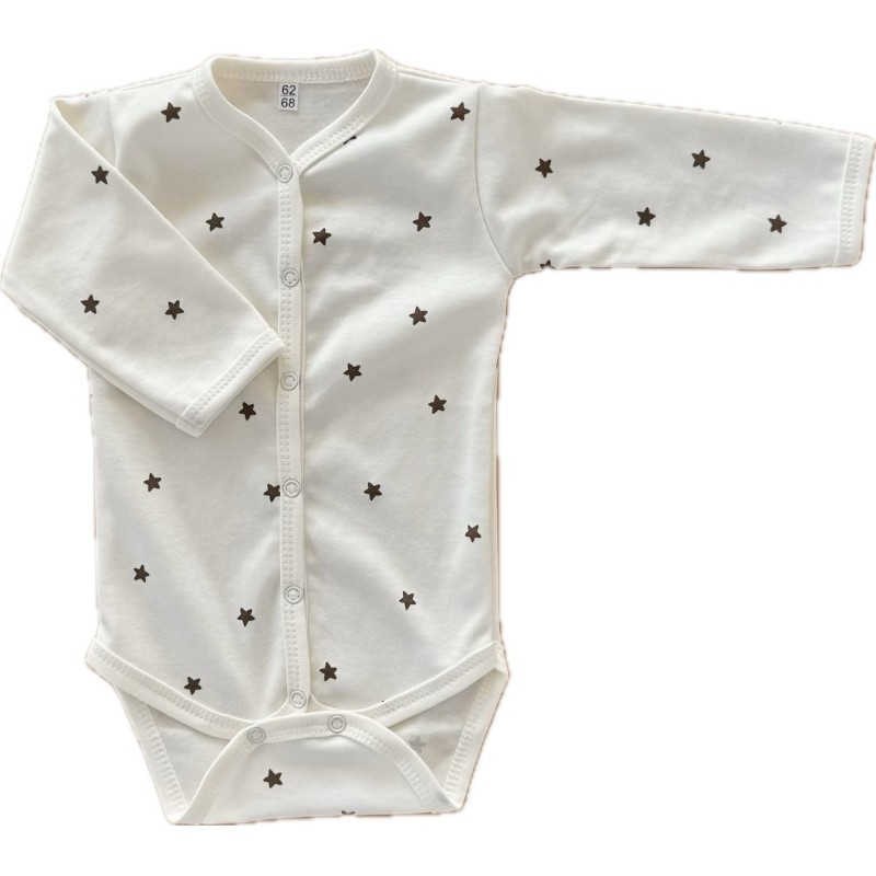 Боди с длинным рукавом на кнопках 62-68 см принт: звездочки монохром Т-131