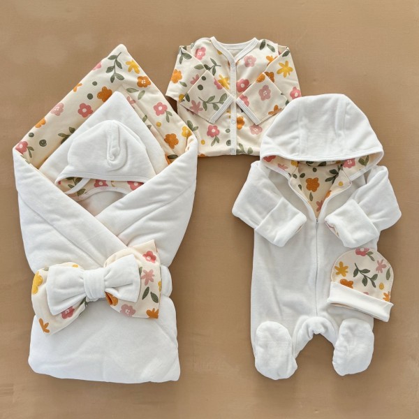 Комплект для малыша "Солнышко" ( premium) цвет: молочный / цветочки 0291 Комплект для малыша "Солнышко" ( premium) цвет: молочный / цветочки 0291