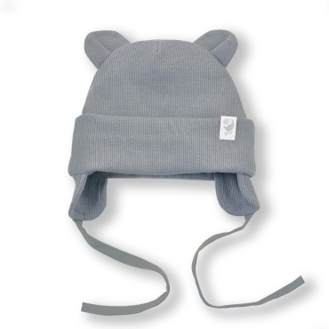 Шапочка из кашкорсе с ушками 36-38 см цвет: серый 6030-13