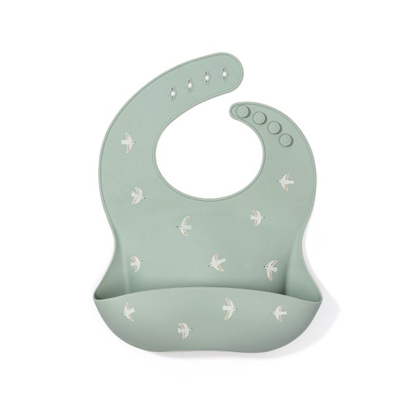 Силиконовый нагрудник с кармашком Edda цвет: птички шалфей SB04-01001