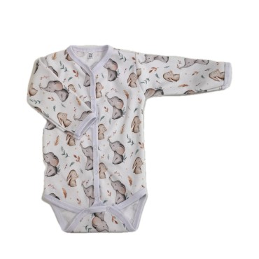 Боди с длинным рукавом на кнопках 62-68 см принт: слоники и зайки Т-131