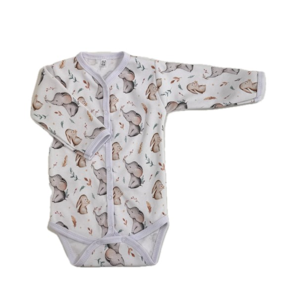 Боди с длинным рукавом на кнопках 62-68 см принт: слоники и зайки Т-131