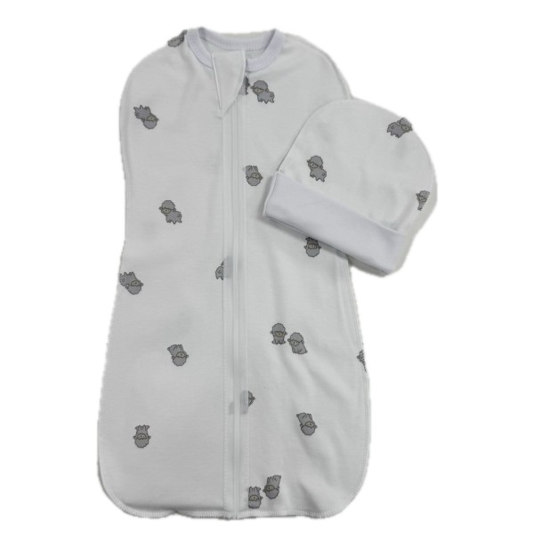 Пеленка-кокон на молнии с шапочкой 50-56 см принт: барашки Т-007