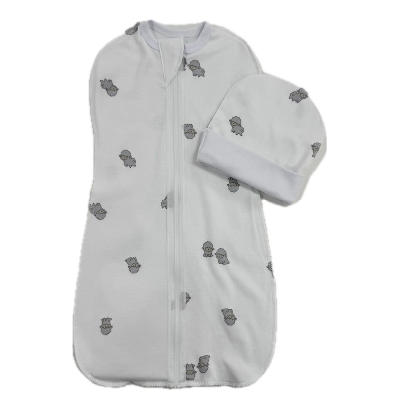 Пеленка-кокон на молнии с шапочкой 56-62 см принт: барашки Т-007