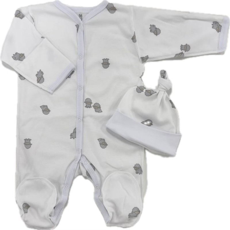 Комплект: Слип на кнопках + шапочка-узелок со швами наружу 56-62 см "Барашки " Т-097