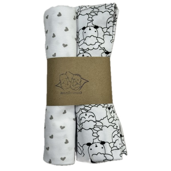 Набор трикотажных пеленок 2 шт 90 х 100 см цвет: сердечки+ барашки TE 3007