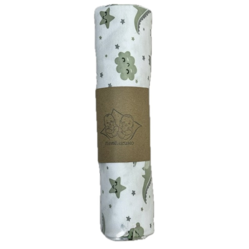 Детская трикотажная пеленка интерлок-пенье 90 х 100 см цвет: дино зеленые TE 0102