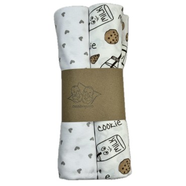 Набор трикотажных пеленок 2 шт 90 х 100 см цвет: печеньки+ сердечки TE 3009