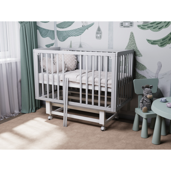 Кроватка детская Lunna Rita с автостенкой, маятником и колесами цвет: серый/белый