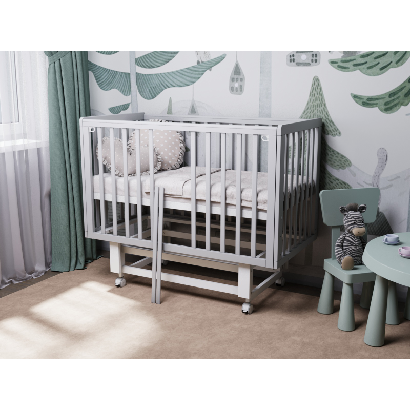 Кроватка детская Lunna Rita с автостенкой, маятником и колесами цвет: серый/белый