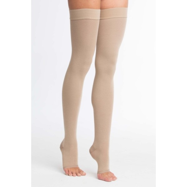 Чулки компрессионные 2 класс компрессии 2 размер до бедра с открытым мысом с силиконом цвет: кремовый