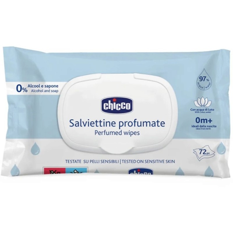 Салфетки влажные очищающие 0+ 72 шт. с клапаном Chicco Салфетки влажные очищающие 0+ 72 шт. с клапаном Chicco