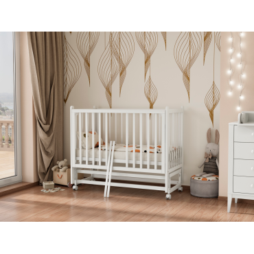 Кроватка детская Lunna Lika с маятником и колесами + быстросъемная стенка цвет: белый