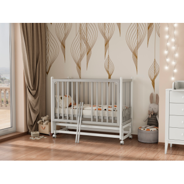 Кроватка детская Lunna Lika с маятником и колесами + быстросъемная стенка цвет: серый /стойки белые